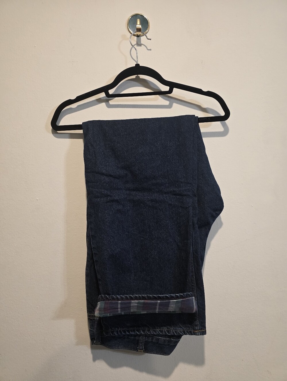 Old Navy Flannel Lined Jeans Straight Leg Dark Wash Plaid Lined Men's 38x32
